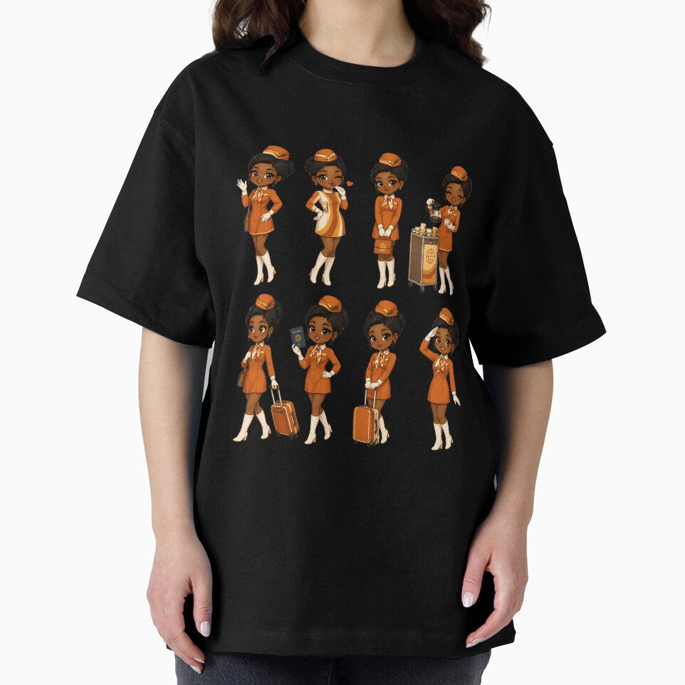 Retro Flight Attendant Girl – Vintage Airline Uniform Travel Design by MoonSpeaksTV