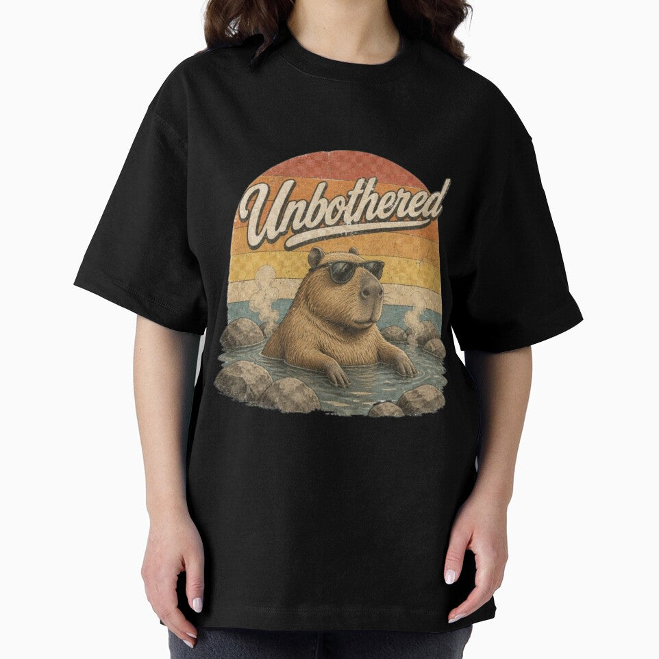 Unbothered Funny Capybara Hot Spring Retro Vintage Sunset by ElkasDesign