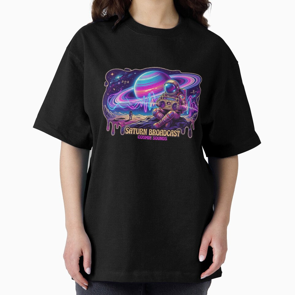Saturn Broadcast: 70s Retro Sci-Fi Astronaut Neon Boombox by Stardust Motel