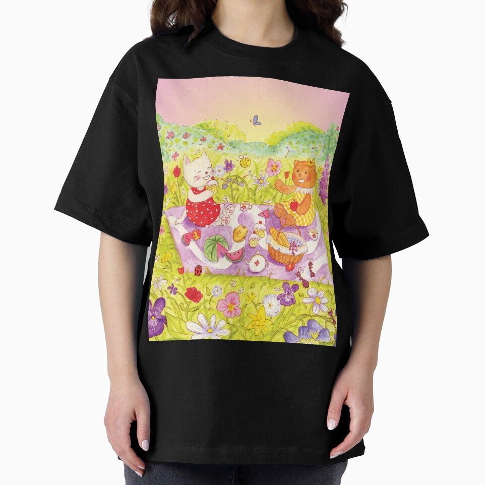 Teddy Bear and Cat Picnic Summertime Cute by AmyChaseArt