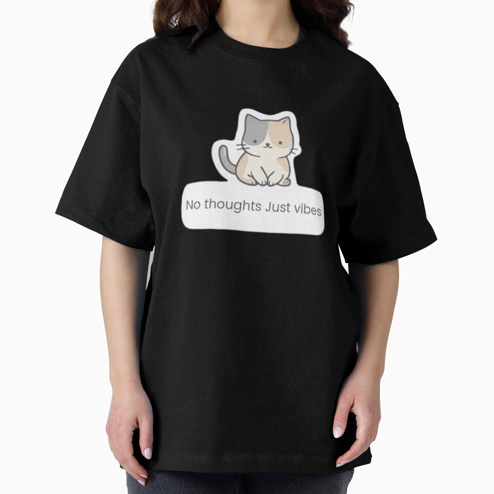 No Thoughts Just Vibes Cat Sticker | Funny Lazy Cat Meme | Cute Aesthetic Sticker Design by Velora Design