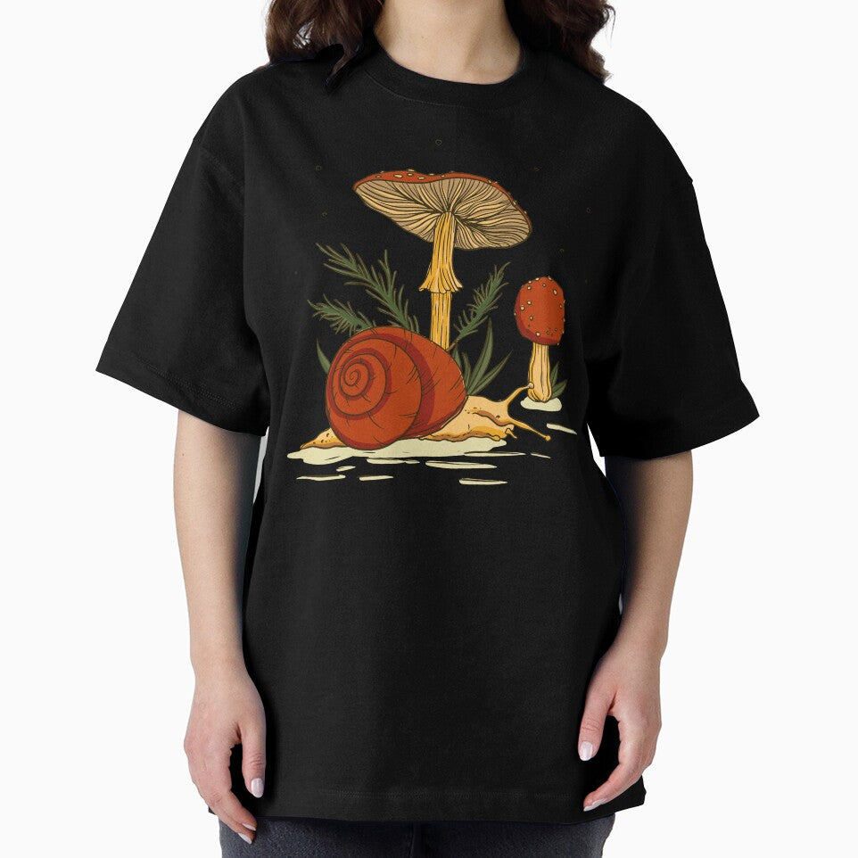 Vintage Snail And Mushroom Dark Botanical Cottagecore Forest Floor Illustration by DERA RAY