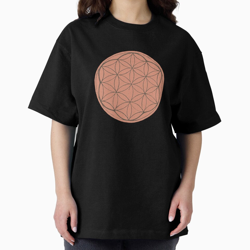 Flower of Life Linocut - Coral + Earth by Irene Estelle