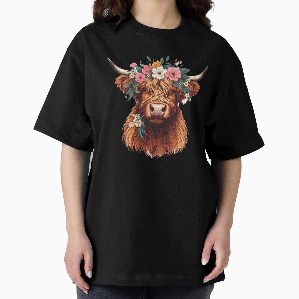 Cute Baby Cow Highland Beautiful Flowers On Head by HEERYAK