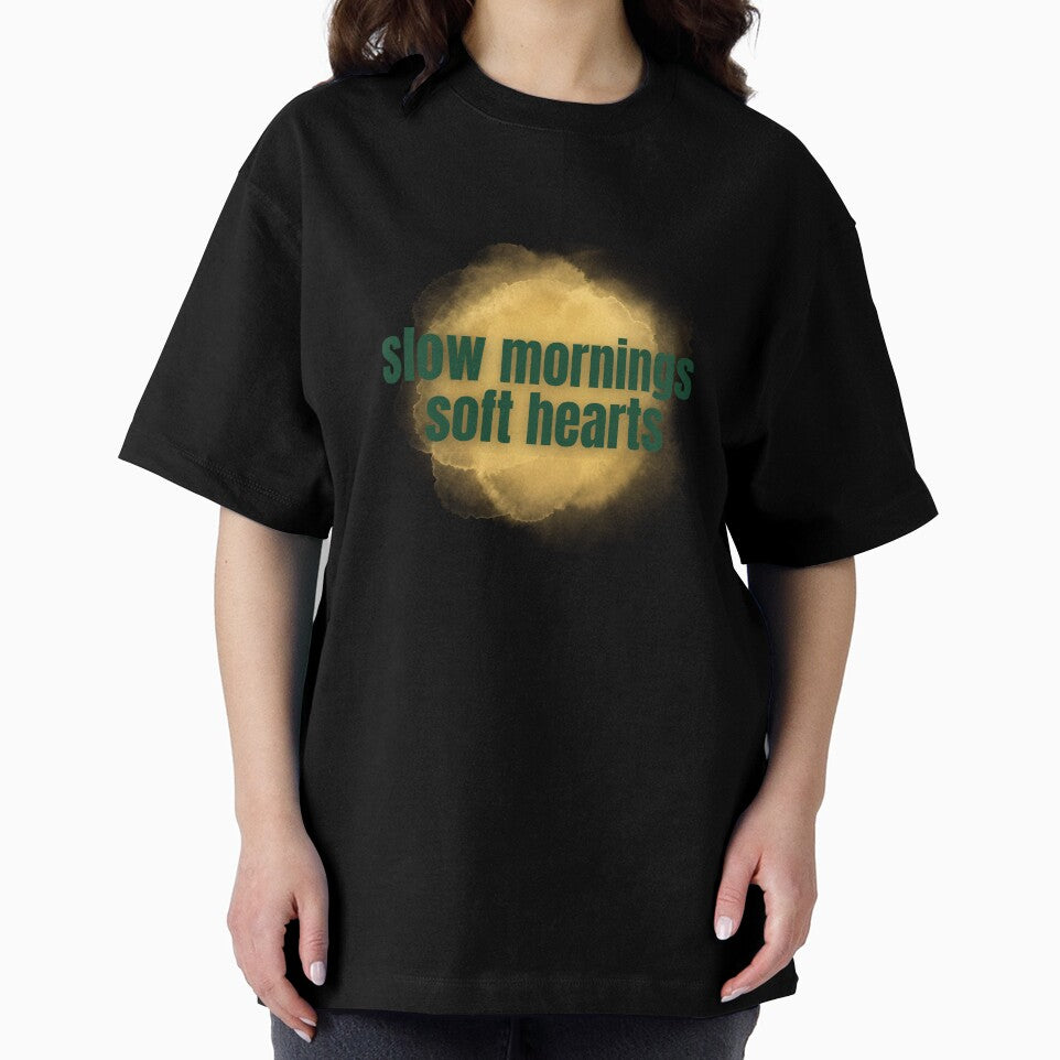 Slow Mornings Soft Hearts – Gentle Cozy Aesthetic Typography Design by CosmicQuietStudio