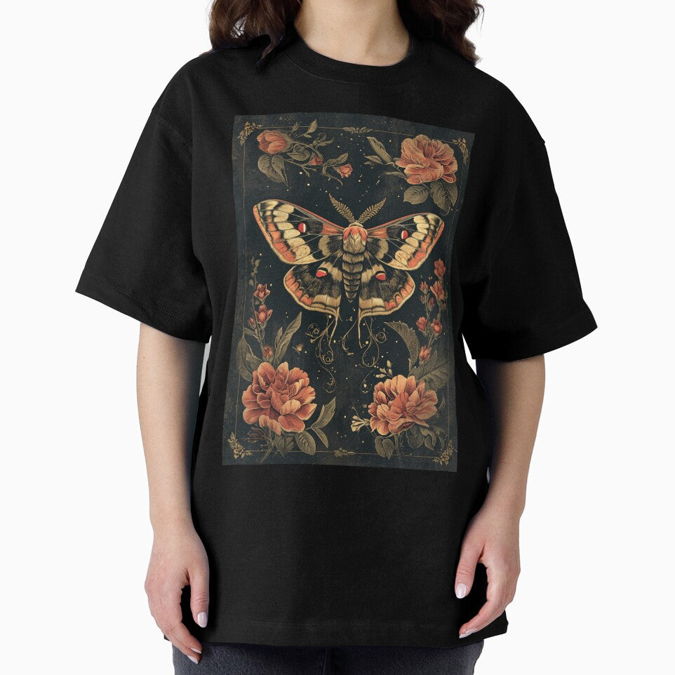 Moth and flowers - dark academia aesthetic - gothic floral feminine vintage old illustration by Fantasy Cache