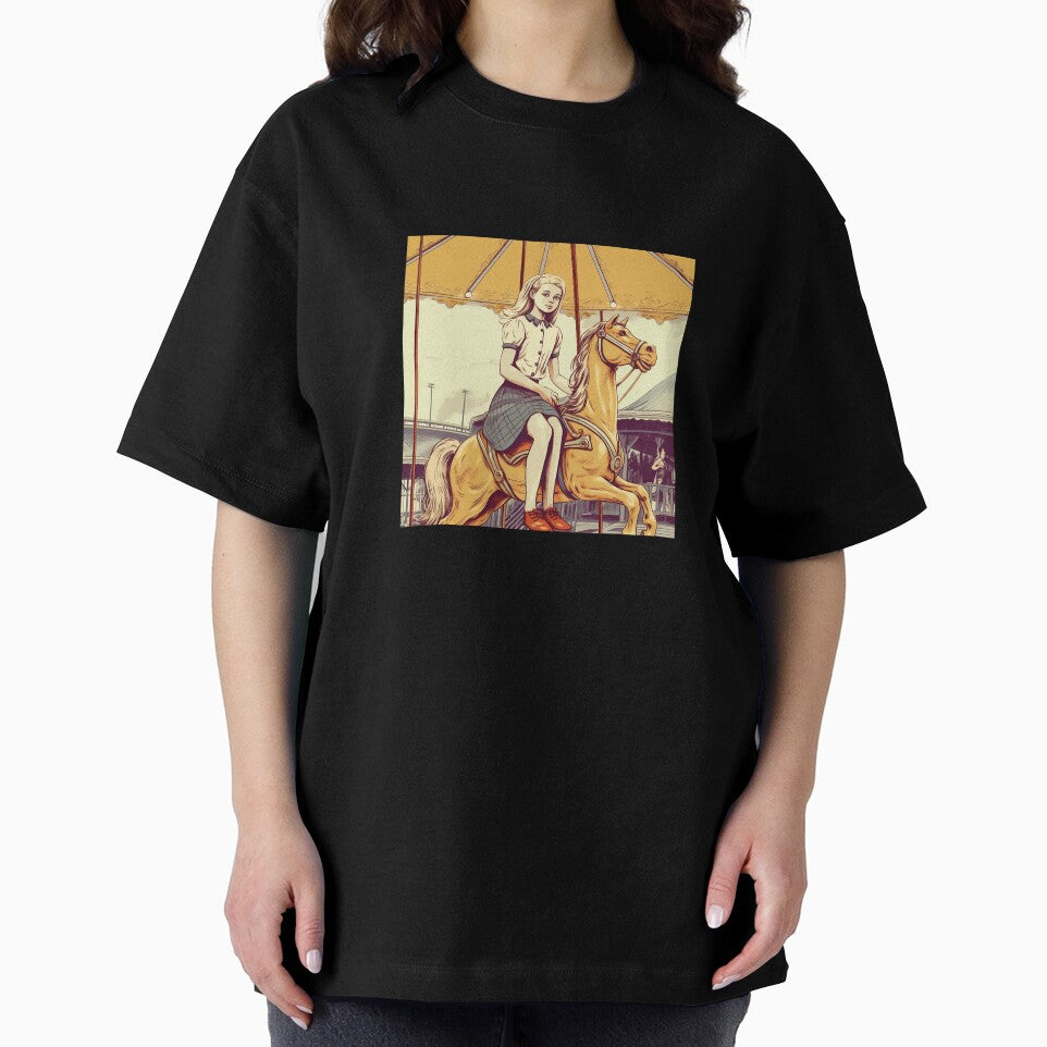 The vintage girl on a carousel ( White Color ) by SMALL BEAR ART