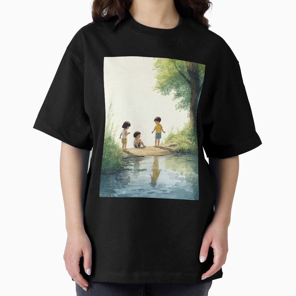 Dreamy Watercolor of Children Playing by the Riverbank by FashionVibefriend