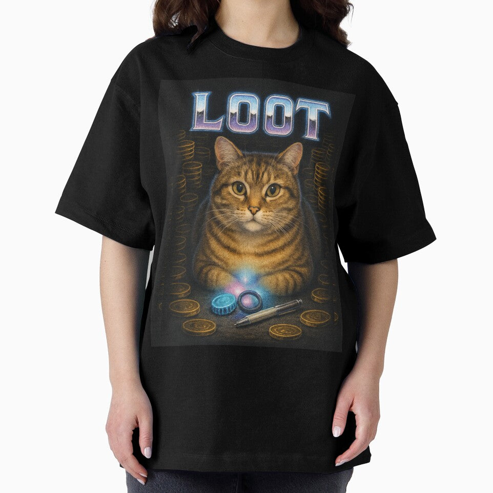 Loot Loaf Funny 80s Gamer Cat T-Shirt by catastrocat
