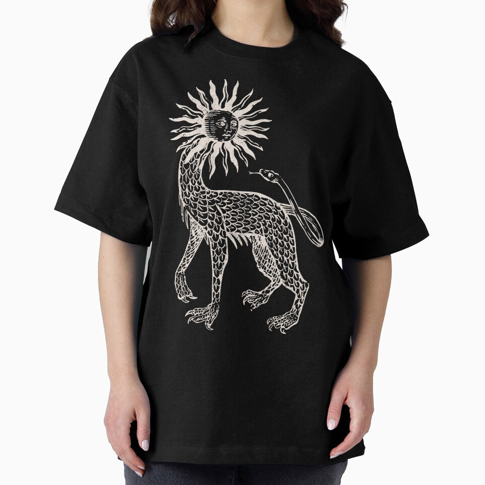 Medieval Beast Engraving - Esoteric Line Drawing - White Version by Arcane Orchid