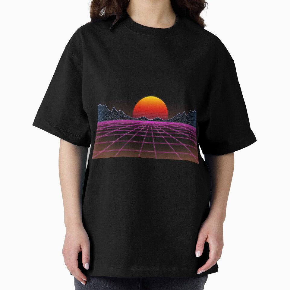 80s retrowave neon grid sunset valley by ibygtr