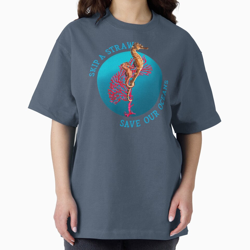 Skip A Straw Save Our Oceans Seahorse Unisex Environment Awareness Gifts by KirstyNadineArt