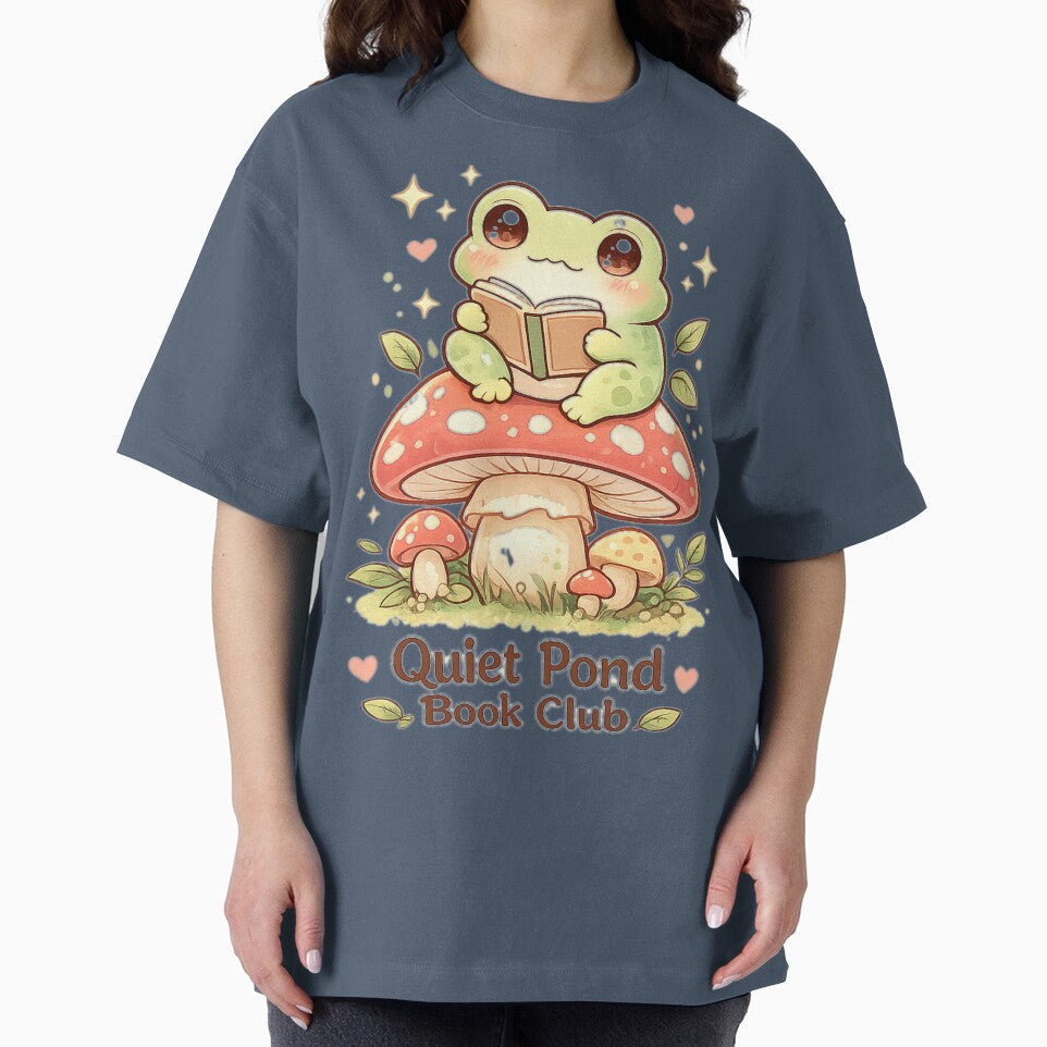 Quiet Pond Book Club – Cute Frog Reading on Mushroom by MotylekAnia