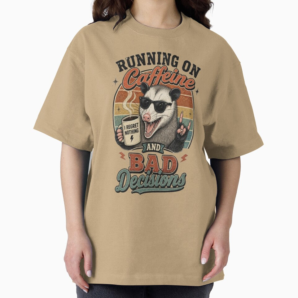 Running On Caffeine And Bad Decisions Funny Opossum Retro Sunset by ElkasDesign