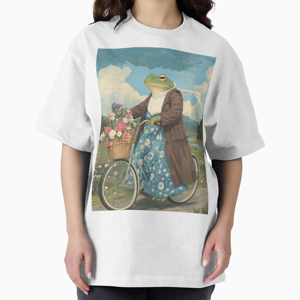 Cottagecore Frog on a Bicycle – Whimsical Vintage Nature Art by baucestudio