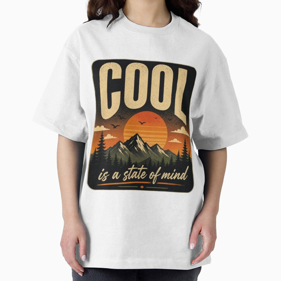 Cool Is a State of Mind Retro Mountain Sunset Vintage Adventure T-Shirt Sticker by TulipsArtDesigns