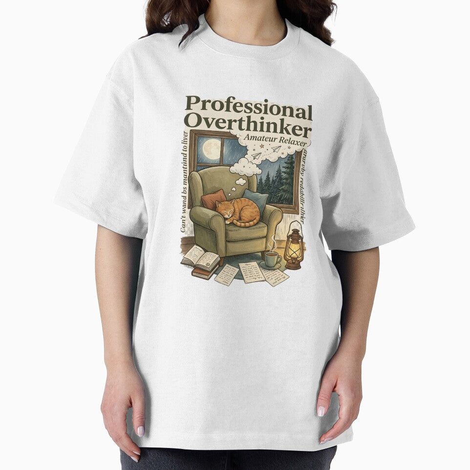 Professional Overthinker Funny Cat Shirt | Anxiety Humor | Introvert Gift | Cozy Reader Aesthetic | Mental Health Quote by softmind studio