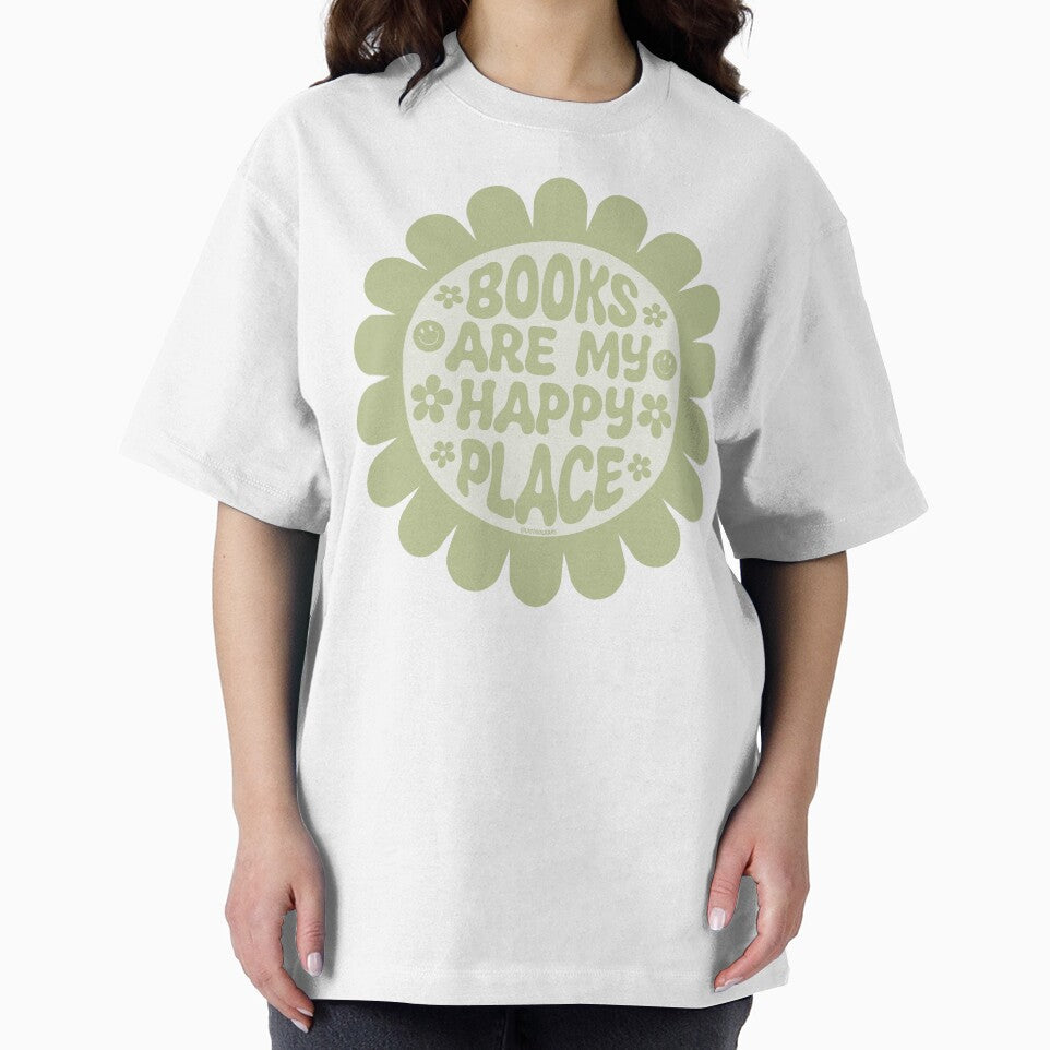 Books Are My Happy Place / Groovy Daisies Flowers Pastel Green Bookworm Sayings Trendy Bookish Merch Kindle Lovers Romantasy Tbr by Latinoladas