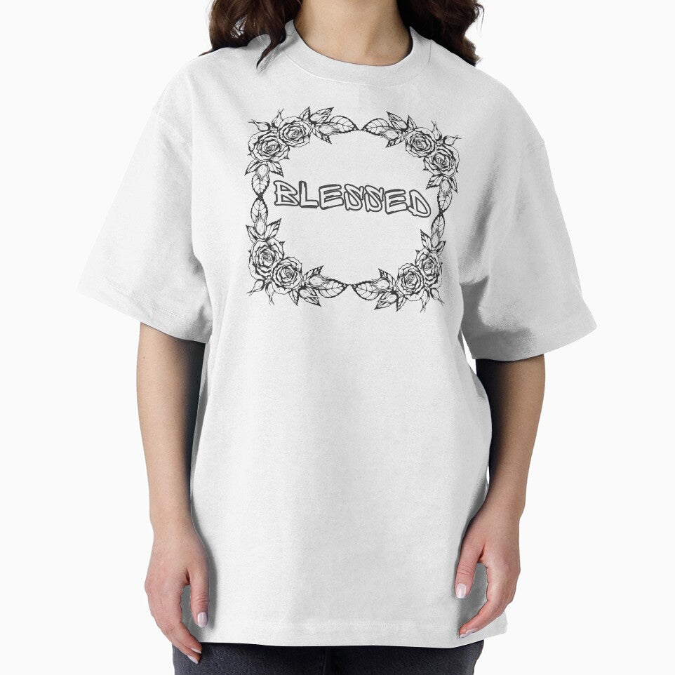 Blessed Rose Frame Graffiti Text – Floral Vintage Tattoo Style Design by Bubble Collective