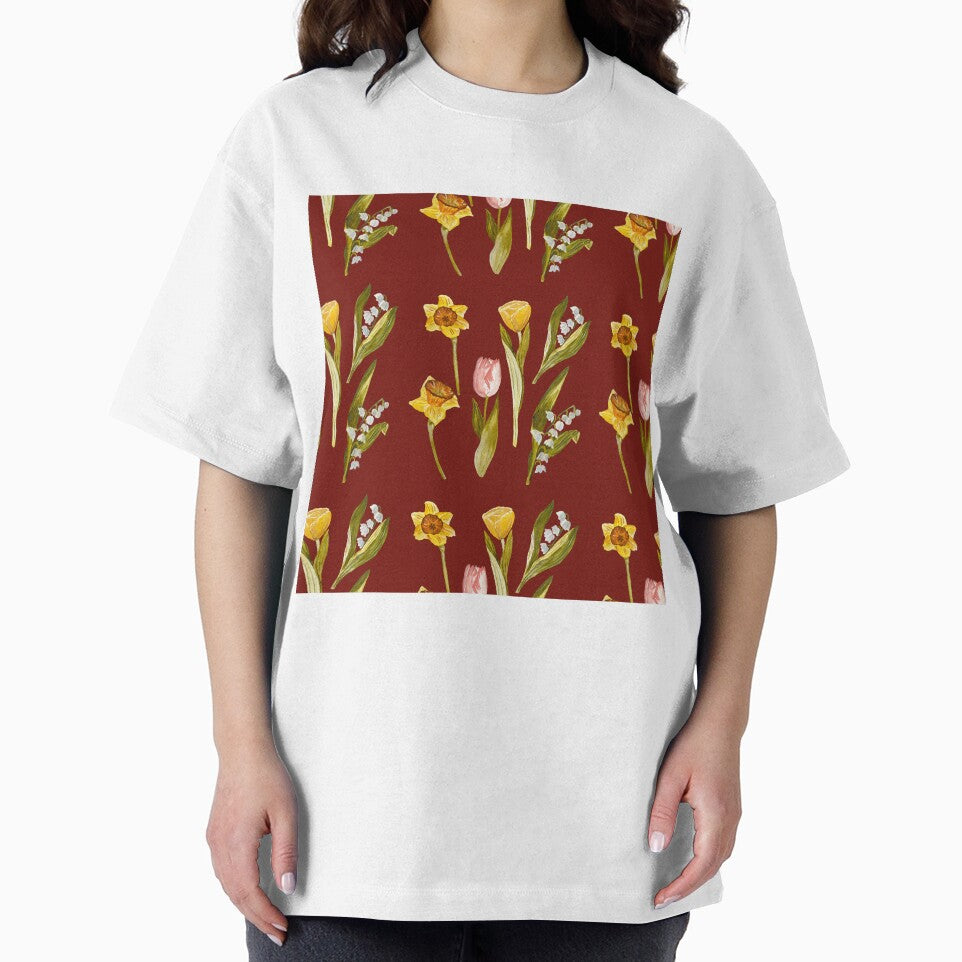 Daffodil tulip snowdrop Easter a seamless pattern red by Yana Mustafina | Boho Soulful Designs