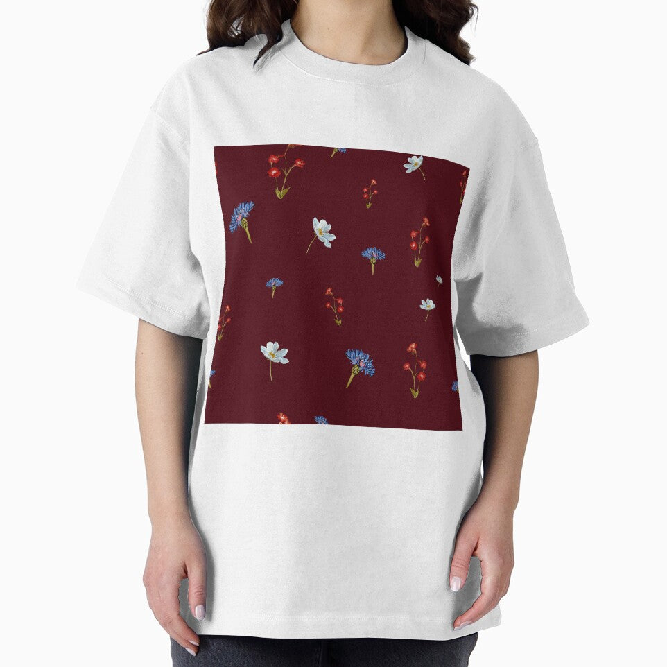 Flower blue red daisy seamless watercolor pattern red by Yana Mustafina | Boho Soulful Designs