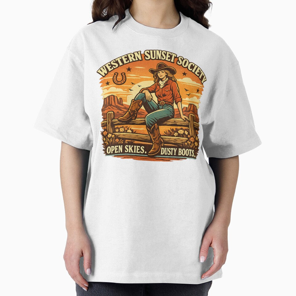 Western Sunset Society Cowgirl Retro Western Design by Concrete Coffee Studio