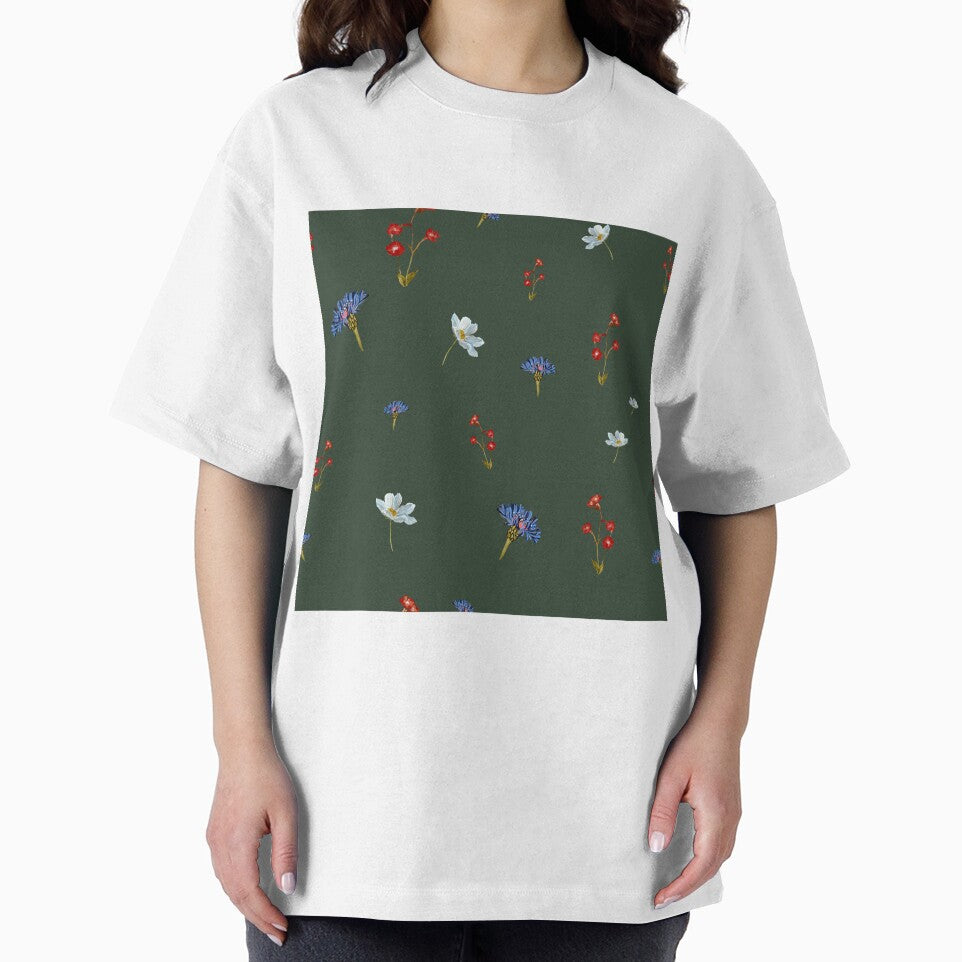 Flower blue red daisy seamless watercolor cold green by Yana Mustafina | Boho Soulful Designs