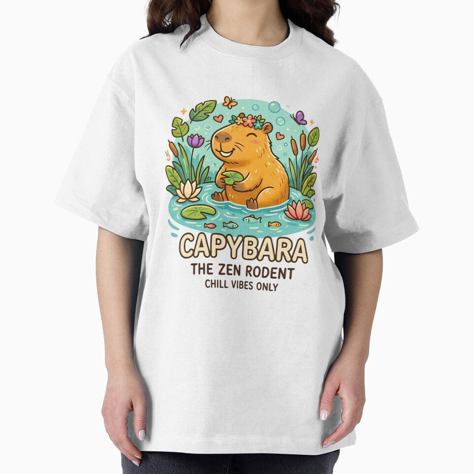 Cute Capybara Chill Vibes Only - Zen Rodent Floral Nature T-Shirt & Stickers by Freestyle Shop