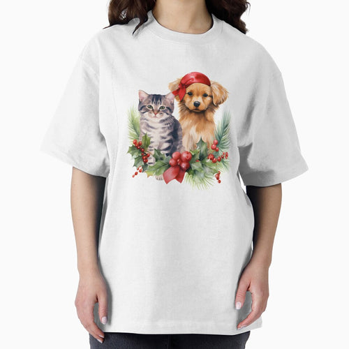 adorable dog and cat christmas holiday print by dcrc