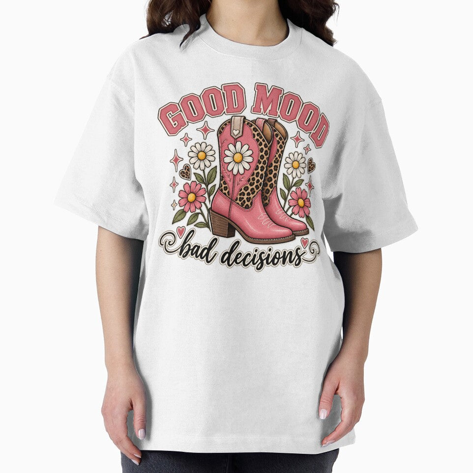 Good Mood Bad Decisions - Cute Cowgirl Boots Leopard Print by oumayma mokrane