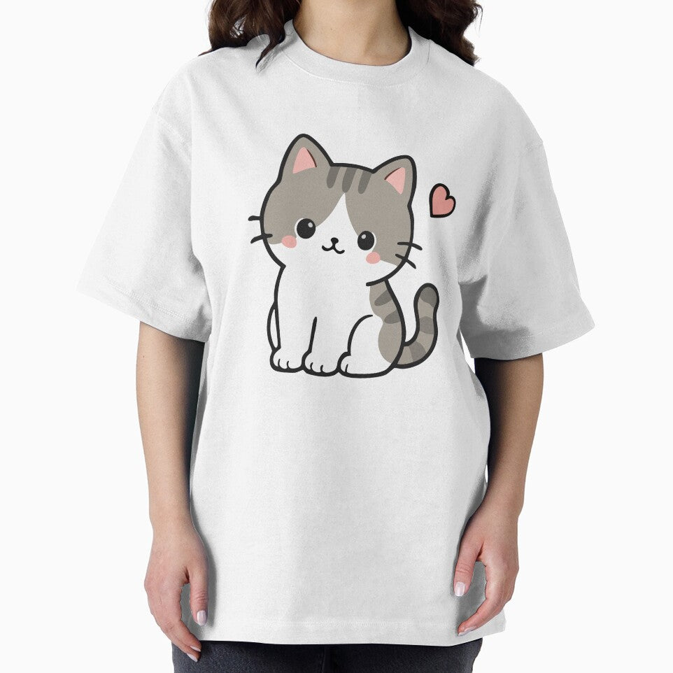 Cute Kawaii Kitten With Pink Heart by VectorForge Studio