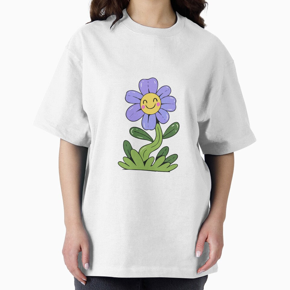 Cute smiling purple flower with a kawaii cartoon style, perfect for stickers, gifts, and cheerful aesthetic designs. by yellowpumkin
