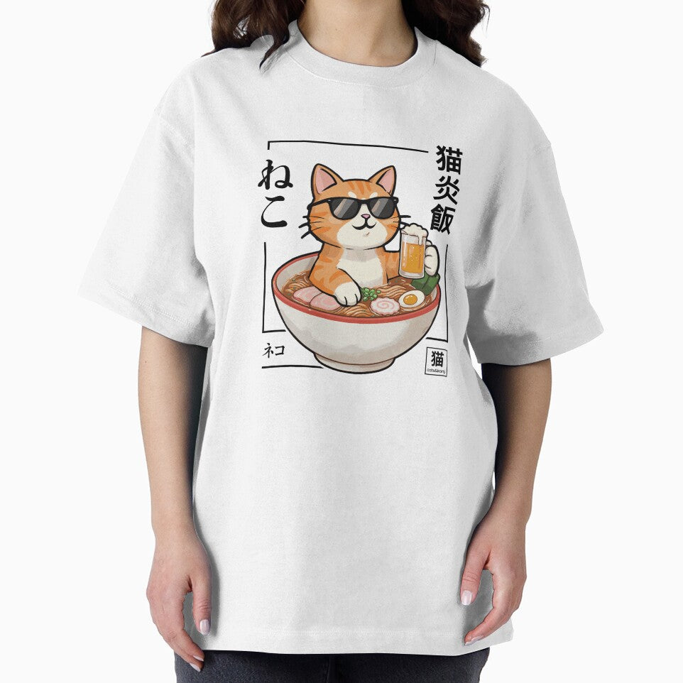 Cat Flame Meal 猫炎飯 | Ramen Cat Shirt | Japanese Ramen Cat Design WHITE by Cats&Kanji