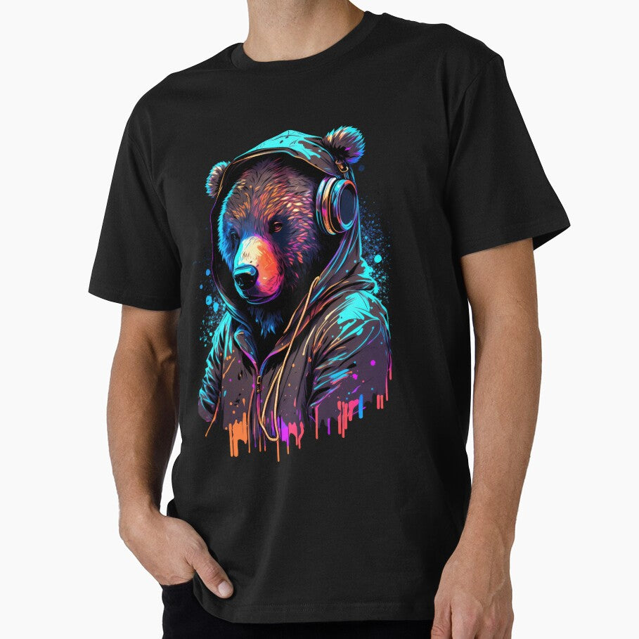 Bear Wearing Hoodie and headphones by blackdogshop