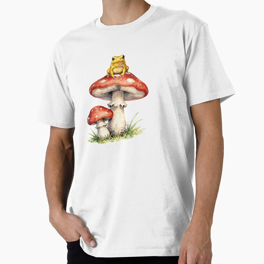 Yellow frog on red mushrooms - fairy tale watercolor by WildArtIT