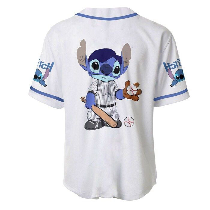 Stitch Blue White Disney Cartoons Graphics Unisex Casual Outfits Custom Baseball Jersey Gifts for Fans - lylyprint.com
