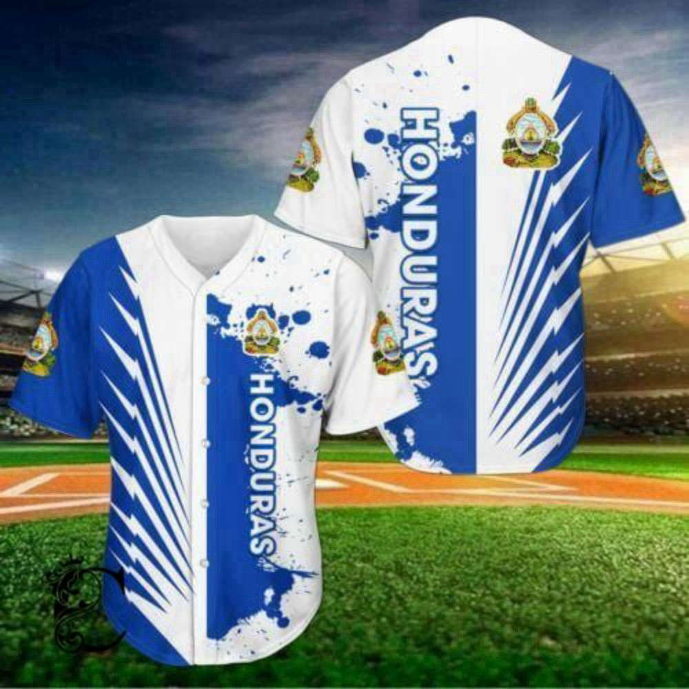 Stylish Blue White Honduras Baseball Jersey - Simple Design Top Quality - Aopprinter T-Shirts, Hoodie, Sweatshirt (Image 2)
