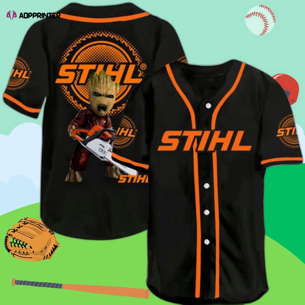 Stylish Groot Stihl Chainsaw Baseball Jersey - Perfect Blend of Sporty and Powerful Design - Aopprinter