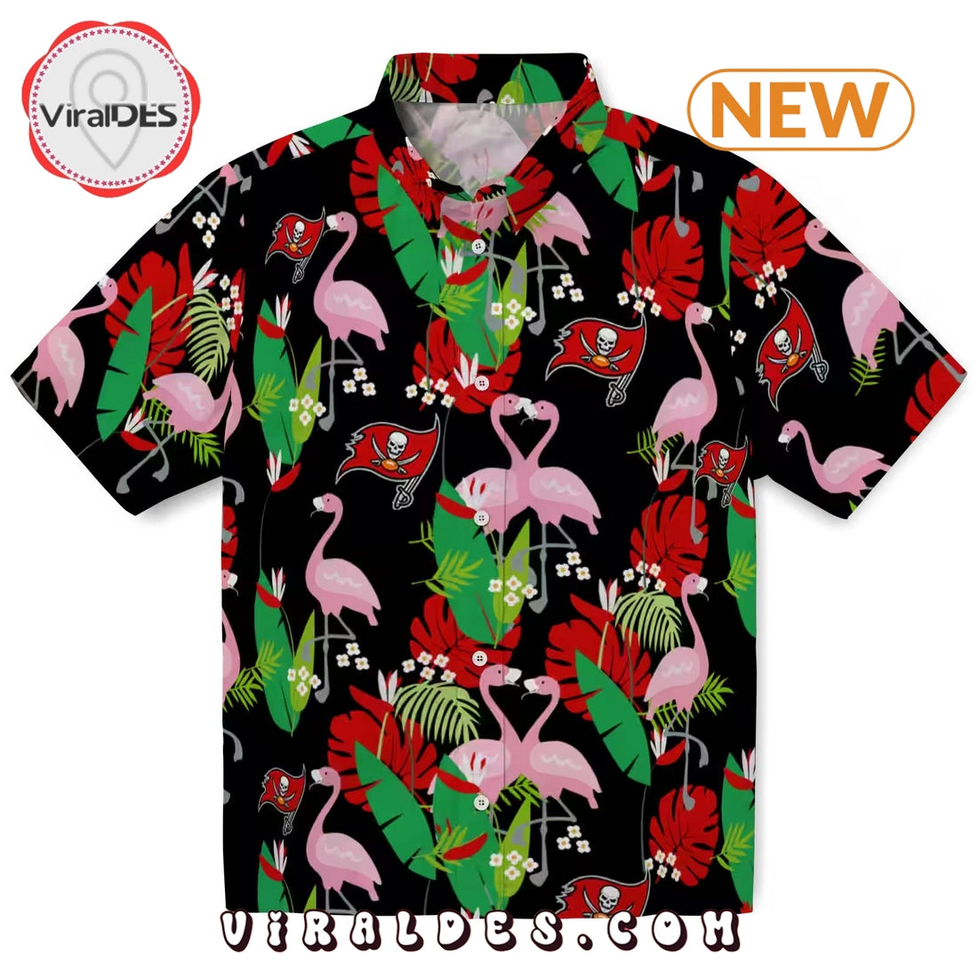 Tampa Bay Buccaneers Flamingo Foliage Hawaiian Shirt