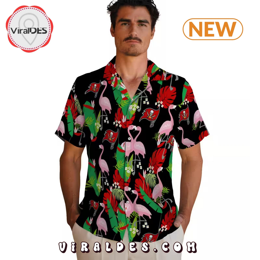 Tampa Bay Buccaneers Flamingo Foliage Hawaiian Shirt