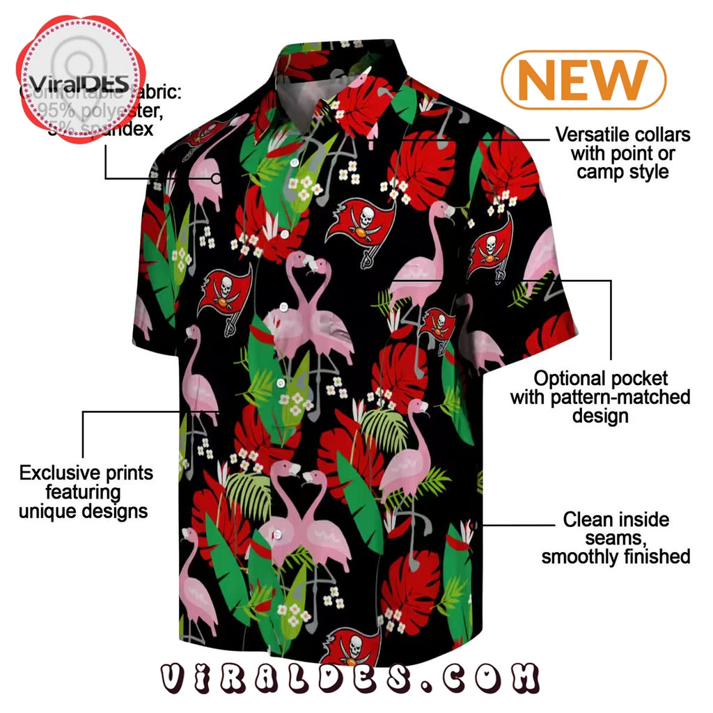 Tampa Bay Buccaneers Flamingo Foliage Hawaiian Shirt