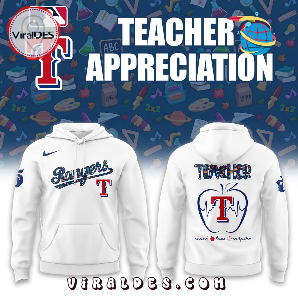 Texas Rangers 2025 Teacher Night White Hoodie