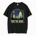 Theyre Here Three Ufos Flying Over Pine Forest At Night Moon 0 Tshirts Sweater