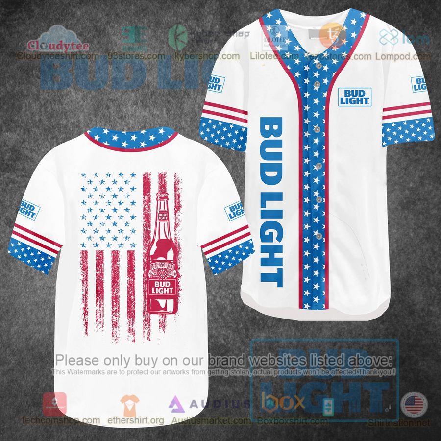 HOT United States Flag Bud Light white Baseball Jersey Shirt