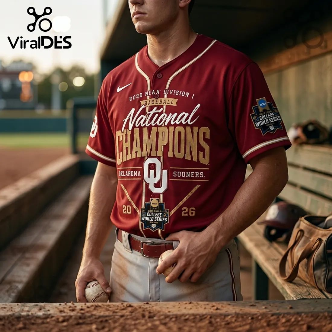 Oklahoma Sooners 2026 Baseball National Champions Maroon Jersey