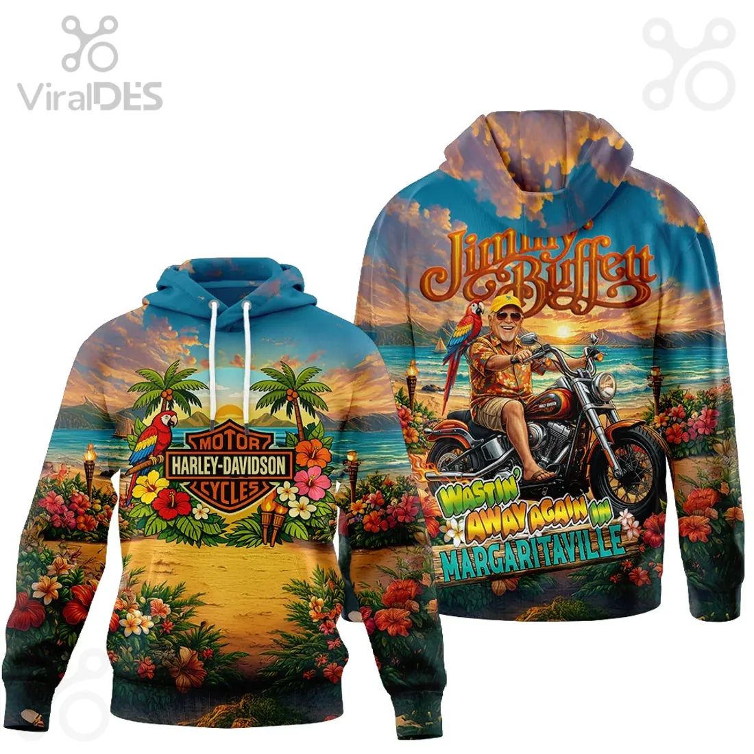 MOTOR HARLEY-DAVIDSON CYCLES Tropical Beach Full Print T-Shirt