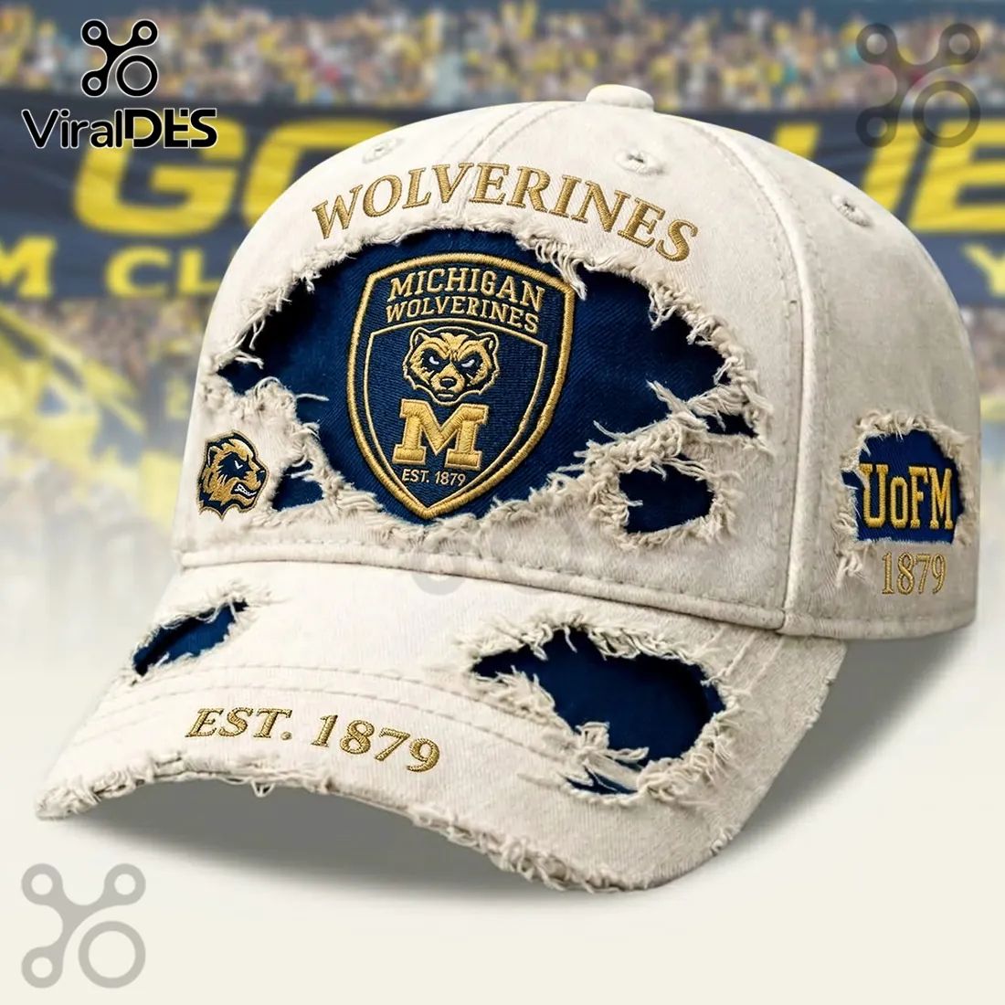 Michigan Wolverines Premium Distressed Off-White Baseball Cap