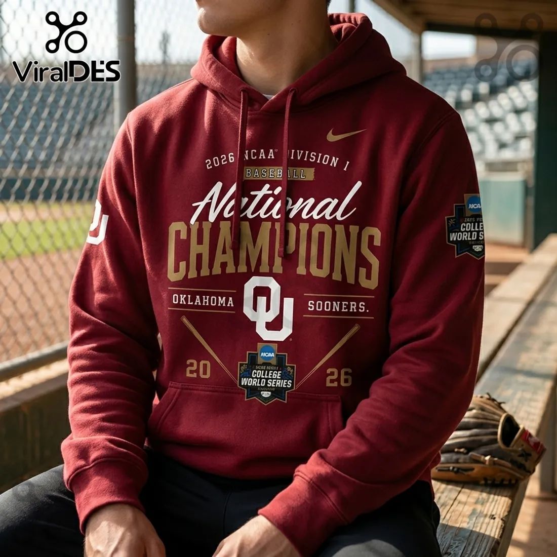 Oklahoma Sooners 2026 NCAA Baseball National Champions Maroon Hoodie