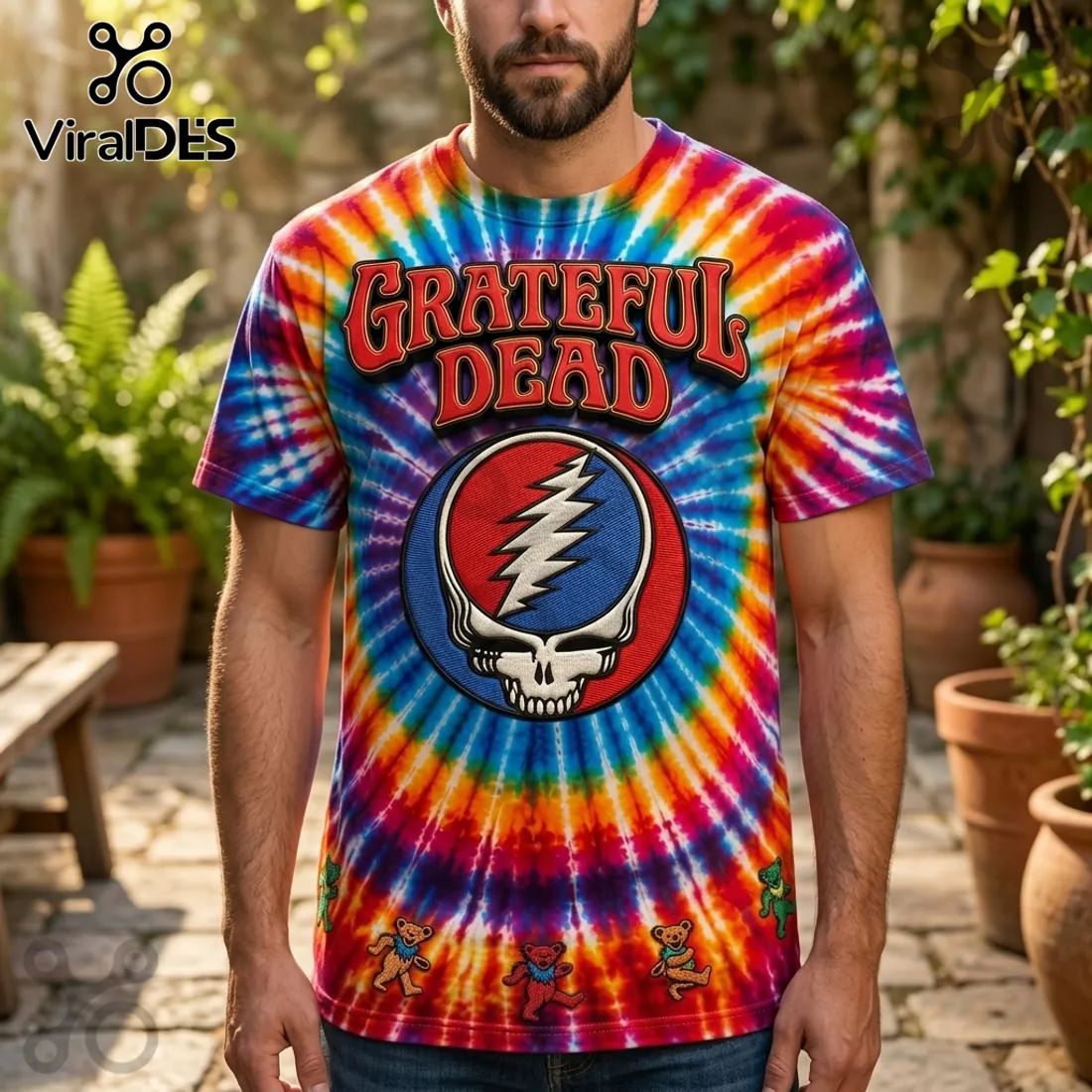 Grateful Dead Tie-Dye Steal Your Face Skull Rainbow Music T-Shirt