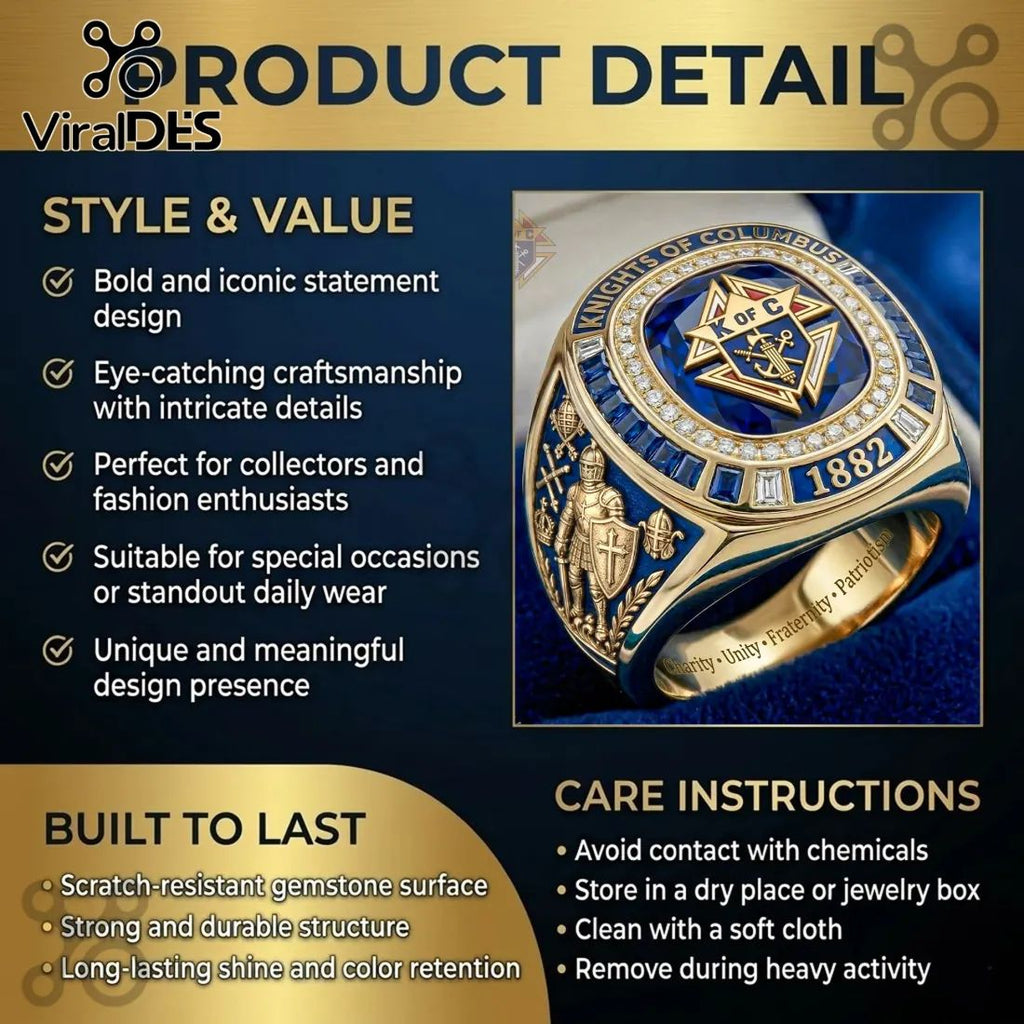 Knights of Columbus 1882 Founding Gold Blue Stone Ring